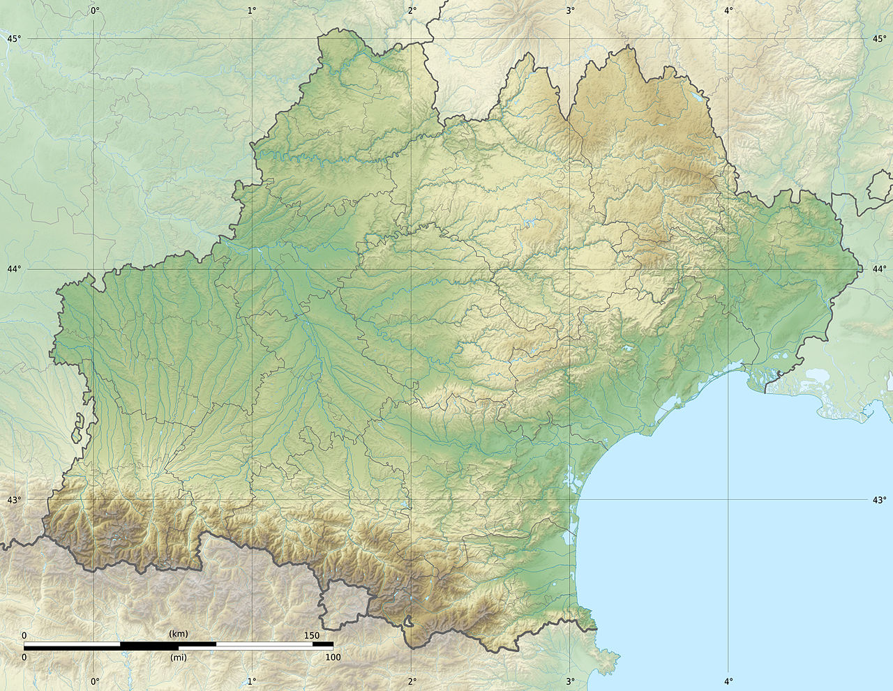 carte physique de la région midi-pyrénées languedoc roussillon